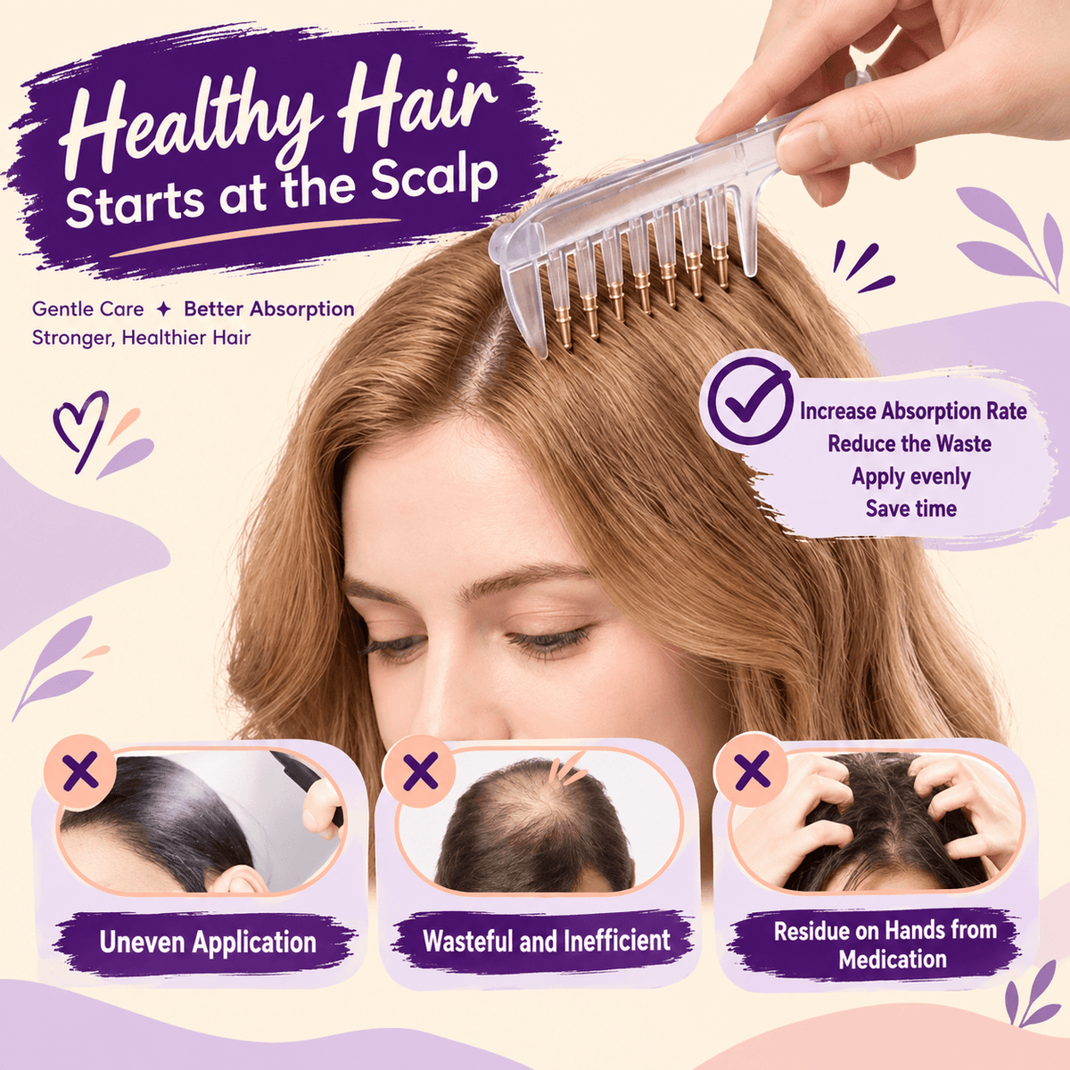 2 in 1 Hair Oil Applicator Comb – Mess-Free Scalp Oiling & Massager