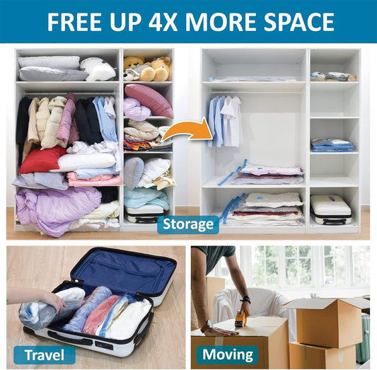 Vacuum Storage Bags with Hand Pump Save Space & Protect Clothes - At Store Pk