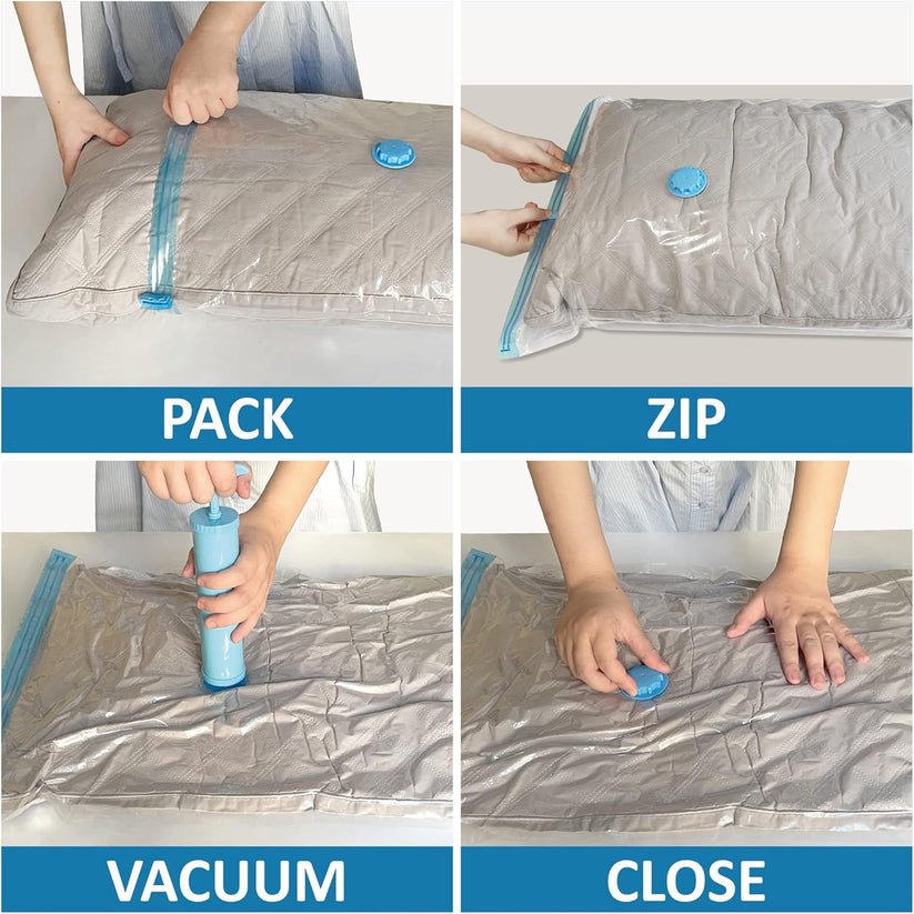 Vacuum Storage Bags with Hand Pump Save Space & Protect Clothes - At Store Pk